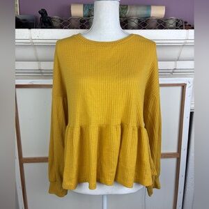 Potter's Pot NWOT waffle knit babydoll Peplum top yellow mustard oversized
